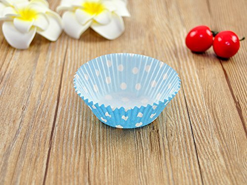 100 PCS Blue w/ White Polka Dot Paper Cupcake Cups N2
