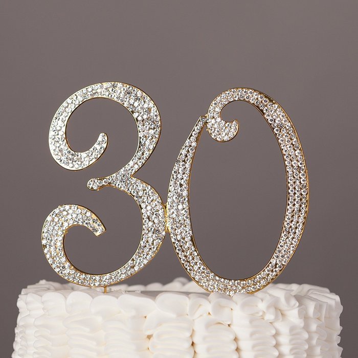 30 Cake Topper for 30th Birthday or Anniversary Gold Party Supplies & Decorations (Gold) N2