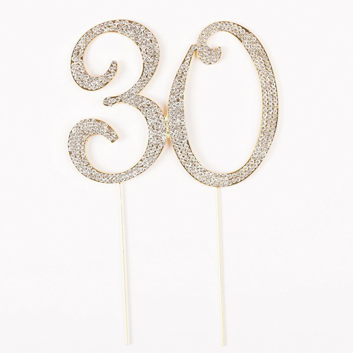 30 Cake Topper for 30th Birthday or Anniversary Gold Party Supplies & Decorations (Gold) N3