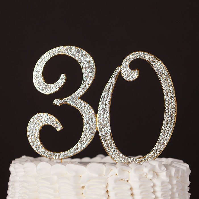 30 Cake Topper for 30th Birthday or Anniversary Gold Party Supplies & Decorations (Gold) N4