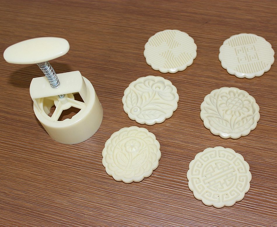 Tifan Circular Moon Cake Mold White Mooncake Mold 6 Stamps DIY Tool 125g