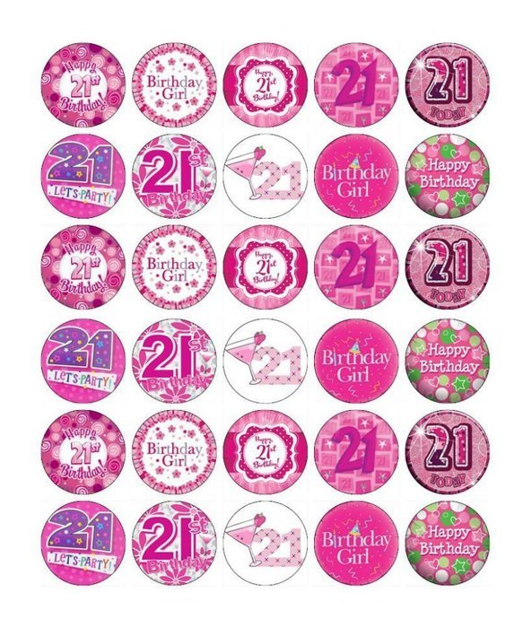 21st Birthday Girl Pink Cupcake Toppers Edible Wafer Paper BUY 2 GET 3RD FREE