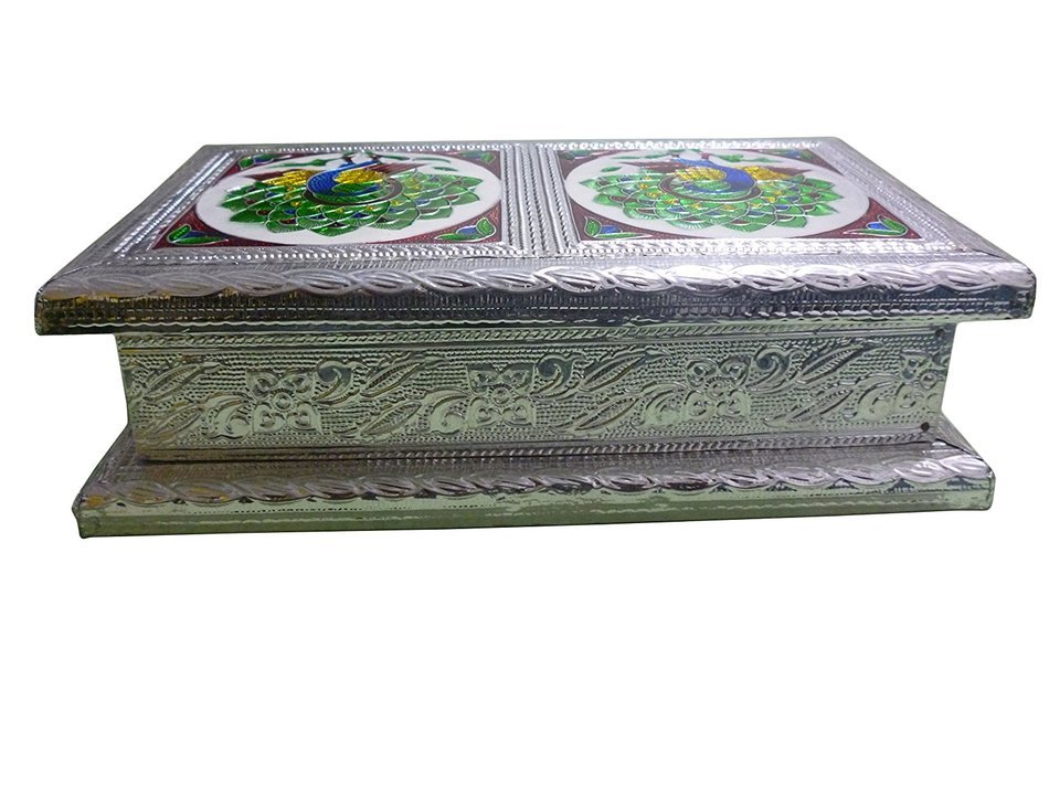 Silver Meenakari work 9X5 inch Dry fruit Box, Dry Fruit box, Dry fruit boxes, Wooden dry Fruit box, meenakari... N6