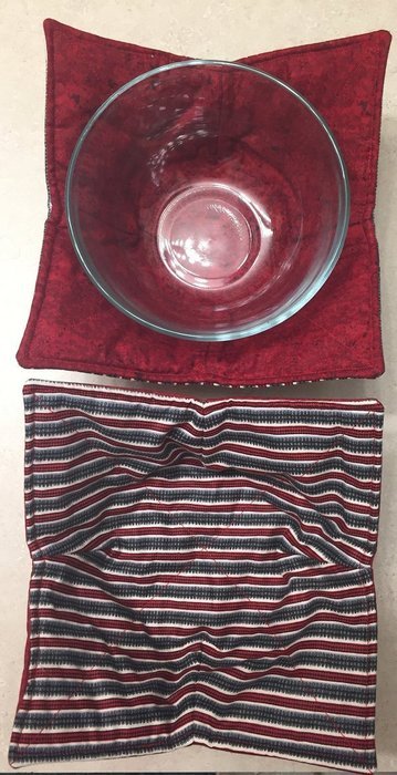 Brick Red Grey stripe,handmade,Hot Cold Bowl Cozy,Microwave Bowl Cozie,Fabric Trivet,Hot pad,Pot Holder,Cotton... N2