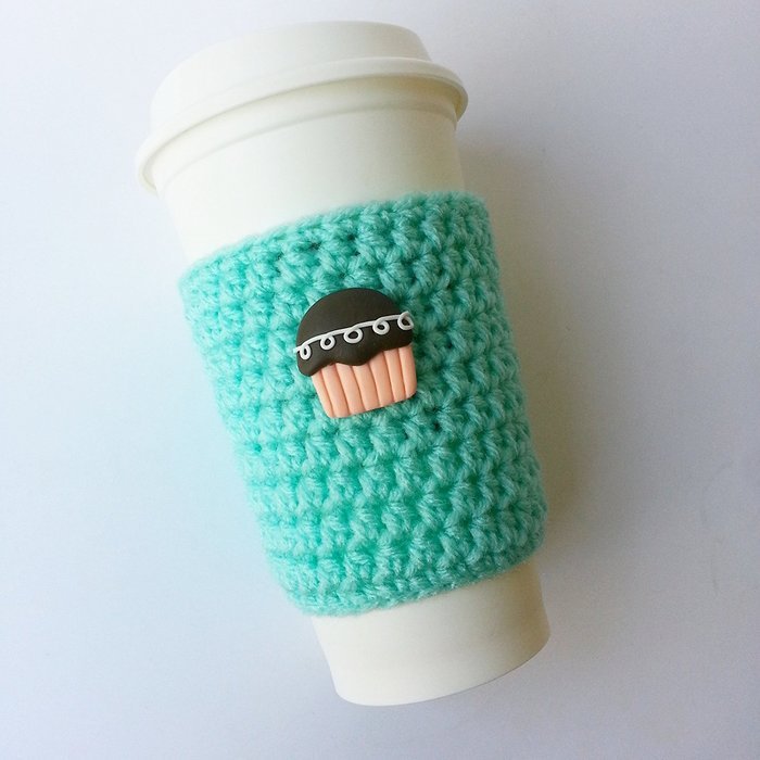 Coffee Cup Sleeve Mint -Cupcake Button N3