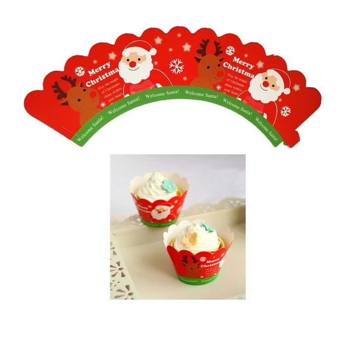 Yunko 50 Count Merry Christmas Scalloped Cupcake Muffin Baking Molds