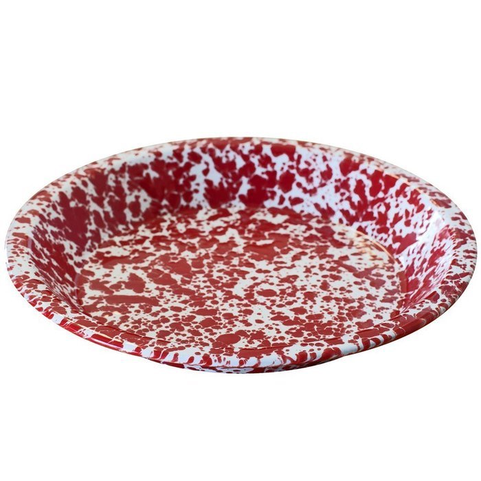 Enamelware Pie Plate - Burgundy / Cream Marble N4