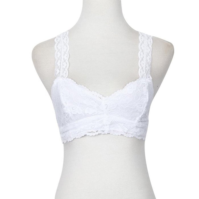 PHOTNO Women White Lace Wrapped Chest Gather Vest N3