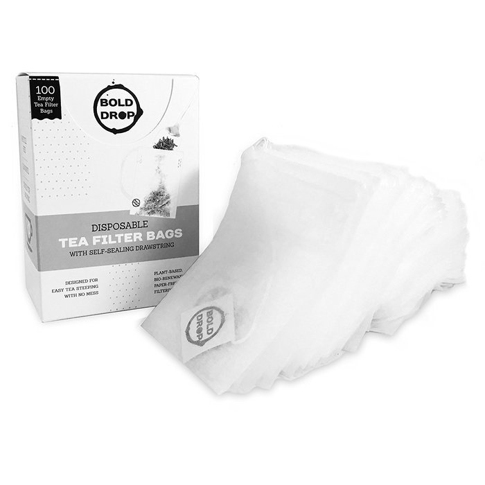 BoldDrop Premium Empty Drawstring Disposable Tea Filter Bags - 100 bags (Bleach free, Paper free, Natural Plant... N3