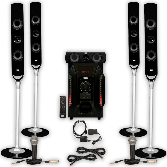 Acoustic Audio AAT1000 Tower 5.1 Speaker System with Optical Input 2 Mics and 2 Extension Cables