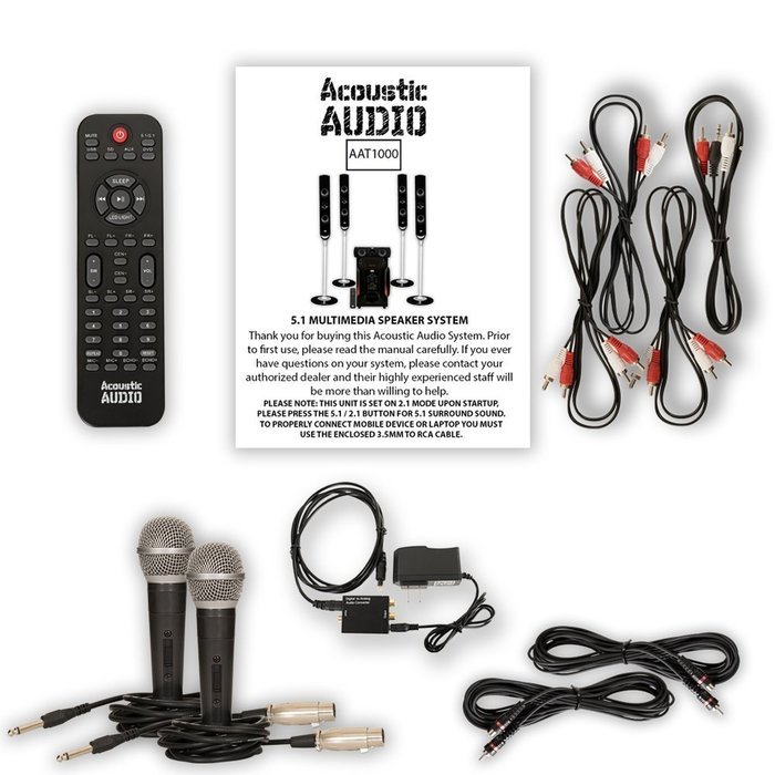 Acoustic Audio AAT1000 Tower 5.1 Speaker System with Optical Input 2 Mics and 2 Extension Cables N2