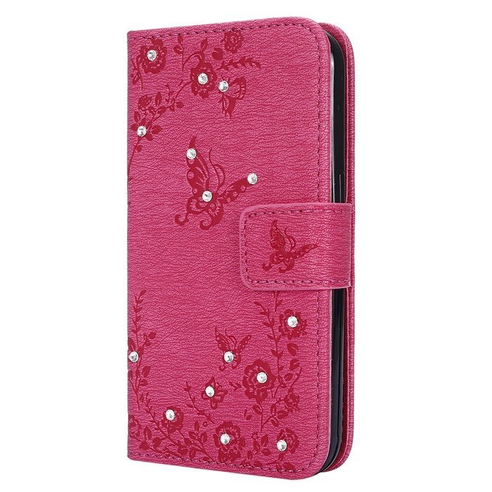 Galaxy Core Prime Wallet Case,PHEZEN Serect Garden Butterfly Flower Inlaid Shiny Glitter Diamond Pu Leather Flip... N58
