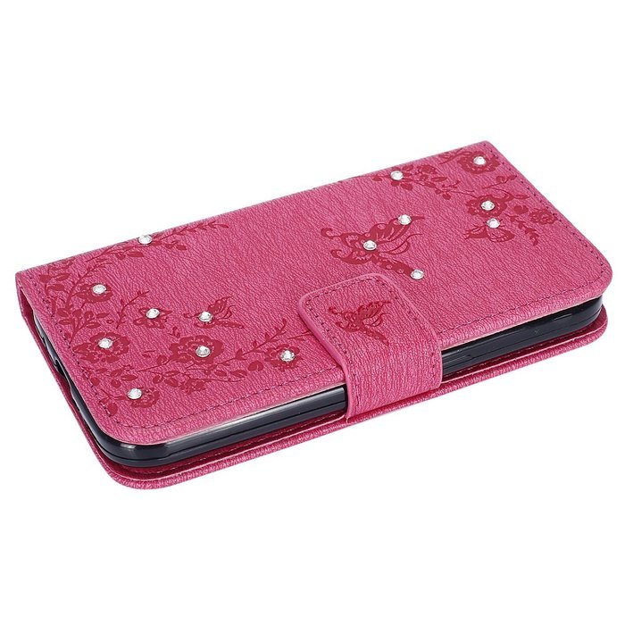 Galaxy Core Prime Wallet Case,PHEZEN Serect Garden Butterfly Flower Inlaid Shiny Glitter Diamond Pu Leather Flip... N59