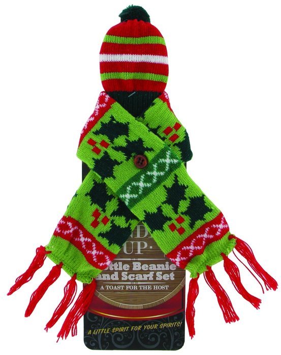 Bundle Up Green Snowflake Design Beanie and Scarf Bottle Cozy