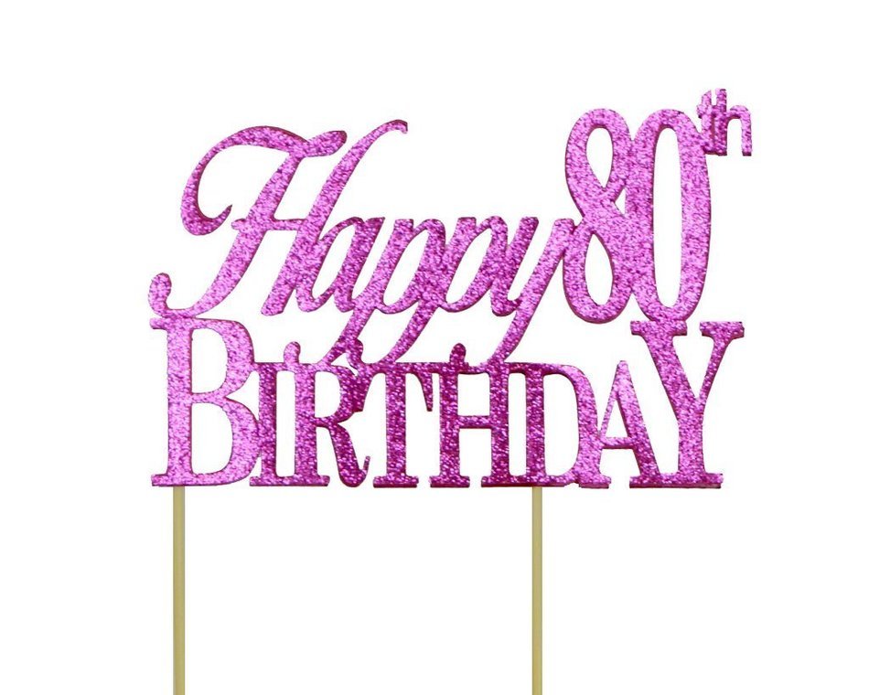 All About Details Pink Happy-80th-birthday Cake Topper
