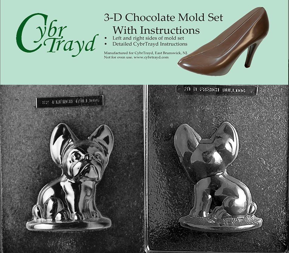 Cybrtrayd DOG028AB Chocolate Candy Mold, Includes 3D Chocolate Molds Instructions and 2-Mold Kit, French Bulldog