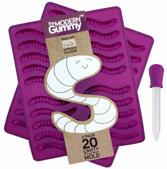 NEW PURE LFGB Grade Silicone Gummy Worm Mold by The Modern Gummy + Dropper + RECIPE PDF | No Plastic Fillers,... N4