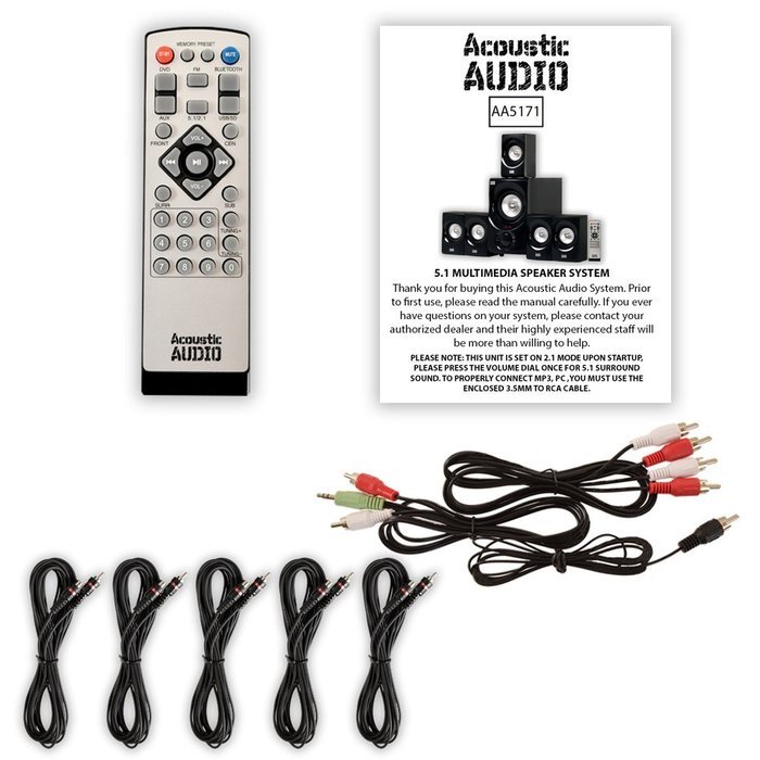 Acoustic Audio AA5171 Home Theater 5.1 Bluetooth Speaker System with FM and 5 Extension Cables
