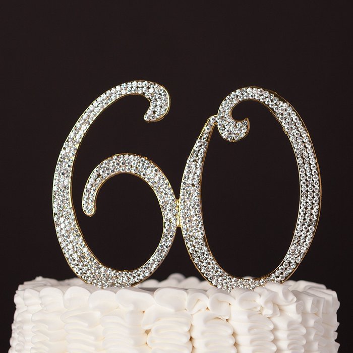60 Cake Topper for 60th Birthday or Anniversary Gold Party Supplies & Decoration Ideas (Gold) N2