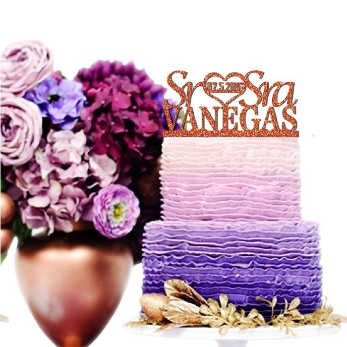 Sugar Yeti Made In USA Personalized Wedding Cake Topper Sr Heart Sra With Date #55 Gold Mirror N4