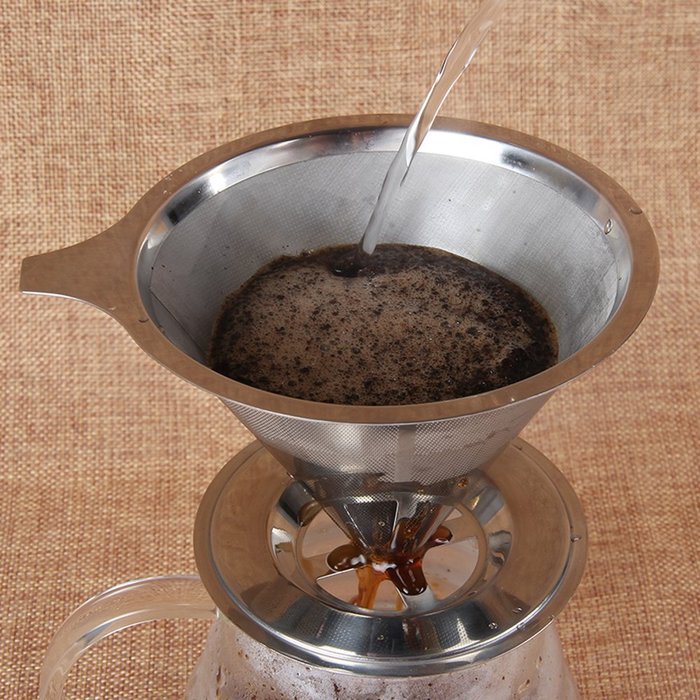 Joyoldelf Reusable Stainless Steel Coffee Filter, Fine Double Mesh Pour Over Cone Coffee Dripper - Fits on Most... N3