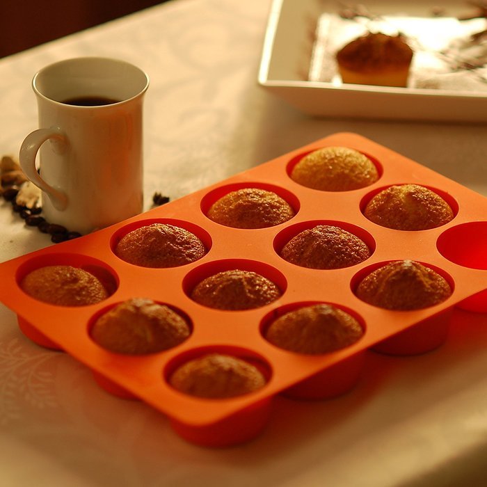 Silicone Muffin Pan 12-Cavity, Premium Quality - Unique Food Grade, Durable, Attractive By Qvob N5