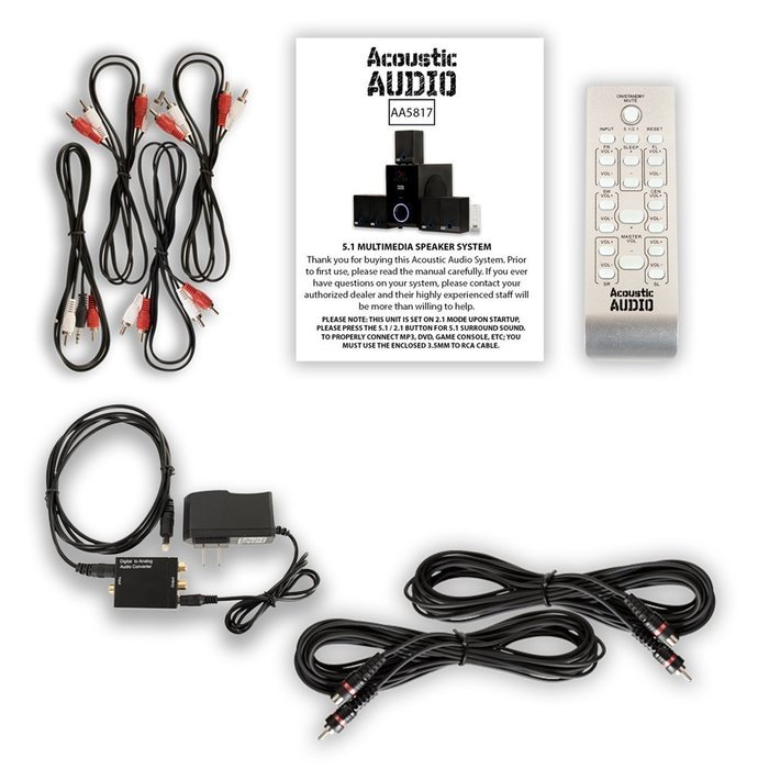 Acoustic Audio AA5817 Home Theater 5.1 Speaker System with Optical Input and 2 Extension Cables N2