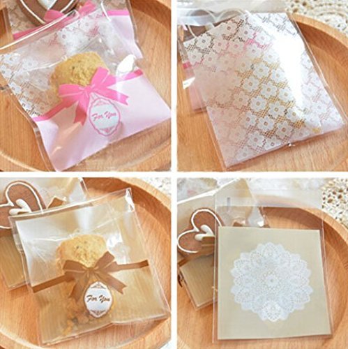 100 PCS Lovely Cute Bowknot OPP Self Adhesive Cookie Bakery Candy Biscuit Roasting Treat Gift DIY Plastic Bag... N30