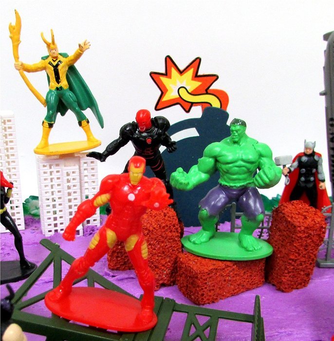 20 Piece AVENGERS & FRIENDS SUPER HERO Birthday Cake Topper Set Featuring Avenger Super Hero Crew Characters and... N4