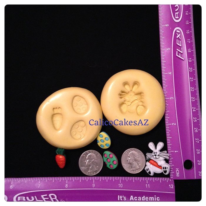 4 Piece Easter Fondant Mold Set Chocolate Candy Gumpaste Soap Resin Clay Bunny Carrot Egg