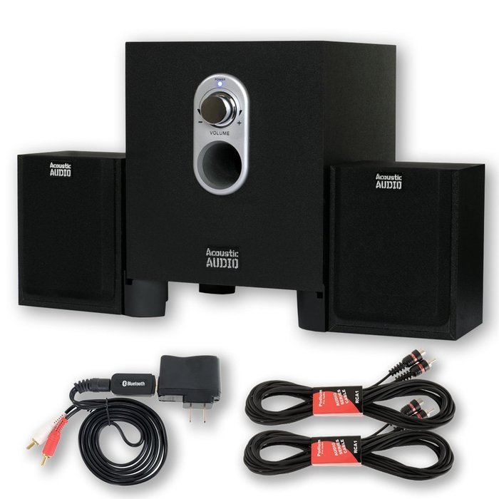 Acoustic Audio AA2101 Home 2.1 Speaker System with Bluetooth and 2 Extension Cables for Multimedia N2