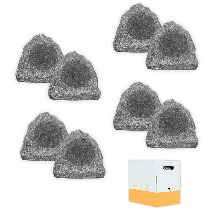 Theater Solutions 8R6G Outdoor Granite 6.5" Rock 8 Speaker Set with Wire for Yard Pool Spa Patio Garden