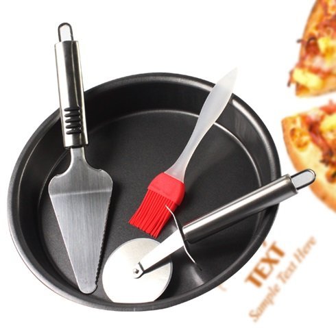 Mandydov Kitchen Baking Utensils Kit Pizza Tray Pizza Pan 9-Inch + Pizza Cutter + Silicone Oil Brush N4