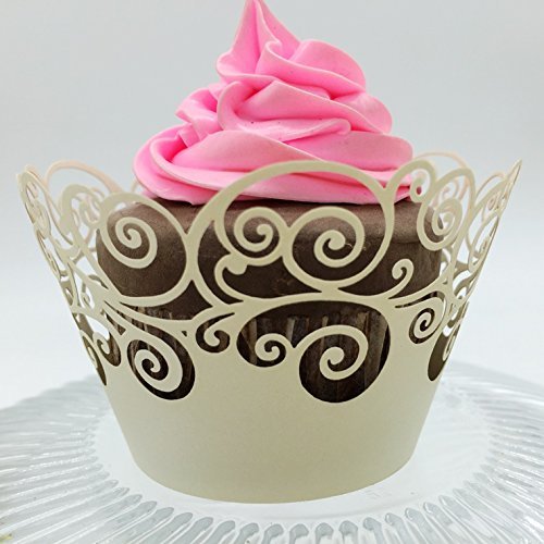 CozyT 50 PACK Cupcake Wrappers Artistic Bake Cake Paper Cups Vine Lace Laser Cut Liner Baking Cup Muffin Case... N6