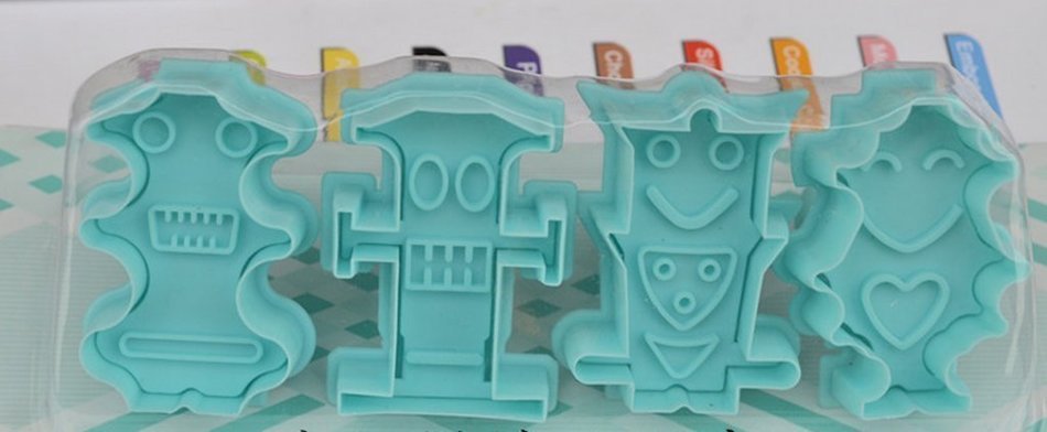 Allforhome 4pcs of Robot Set plunger Cutter cake decorating fondant embossing tool