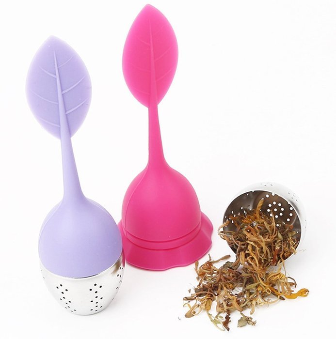 Mini Skater 2 PCS Tea Infuser Leaf Strainer Handle with Steel Ball Silicone Leaf Lid (Rose) N13