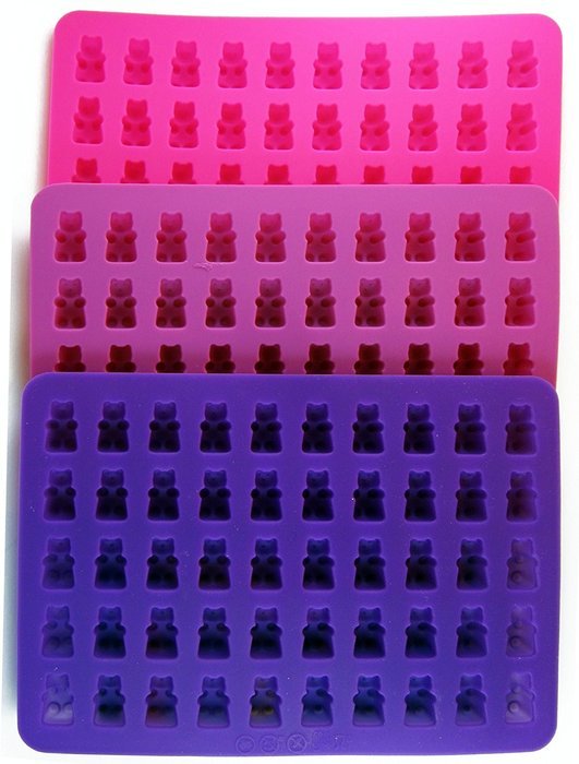 3 Pack Silicone Gummy Bear Candy Molds (New Colors) With a BONUS Dropper & FREE Quick Start Recipe EBook - Make... N6