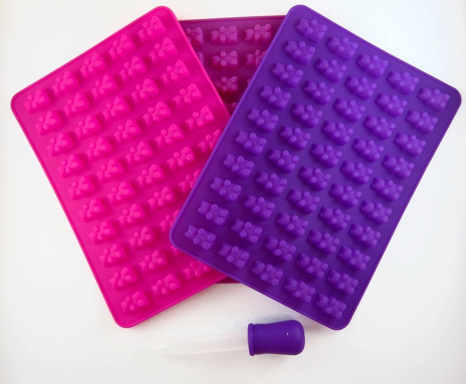 3 Pack Silicone Gummy Bear Candy Molds (New Colors) With a BONUS Dropper & FREE Quick Start Recipe EBook - Make... N7
