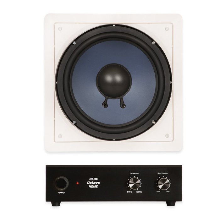Blue Octave RW10 In Wall 10" Passive Subwoofer Speaker Home Theater Sub and Amplifier
