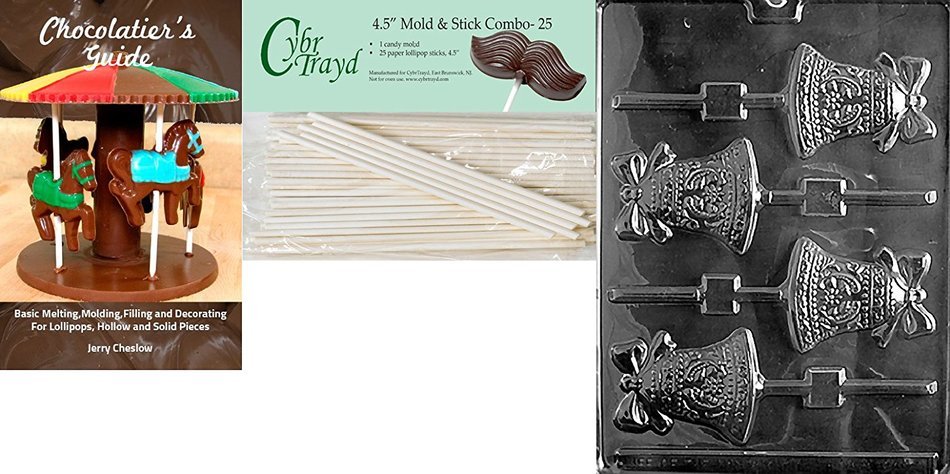 Cybrtrayd W008 Bell Lolly Chocolate Candy Mold with Exclusive Cybrtrayd Copyrighted Chocolate Molding Instructions N7