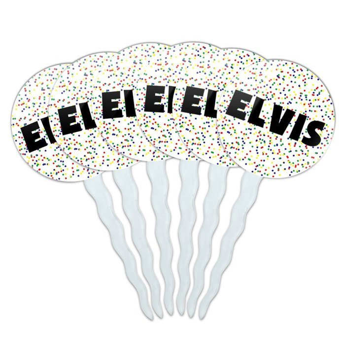Elvis Cupcake Picks Toppers Decoration Set of 6 - Blue Speckles N3