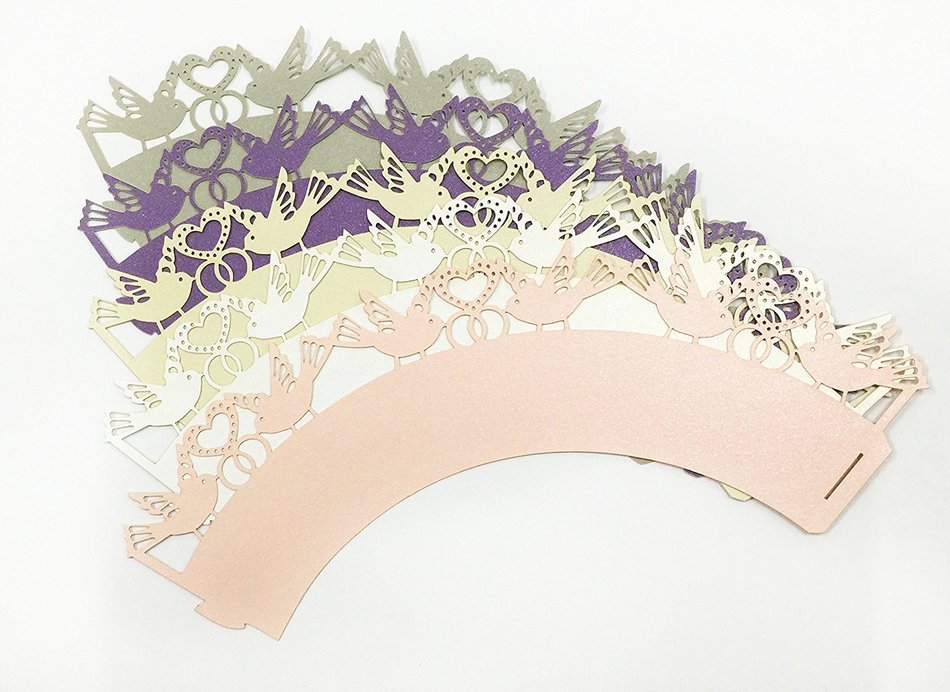 HUAL Cupcake Wrappers 50 Filigree Artistic Bake Cake Paper Cups Birds Lace Laser Cut Liner Baking Cup Muffin Case... N6
