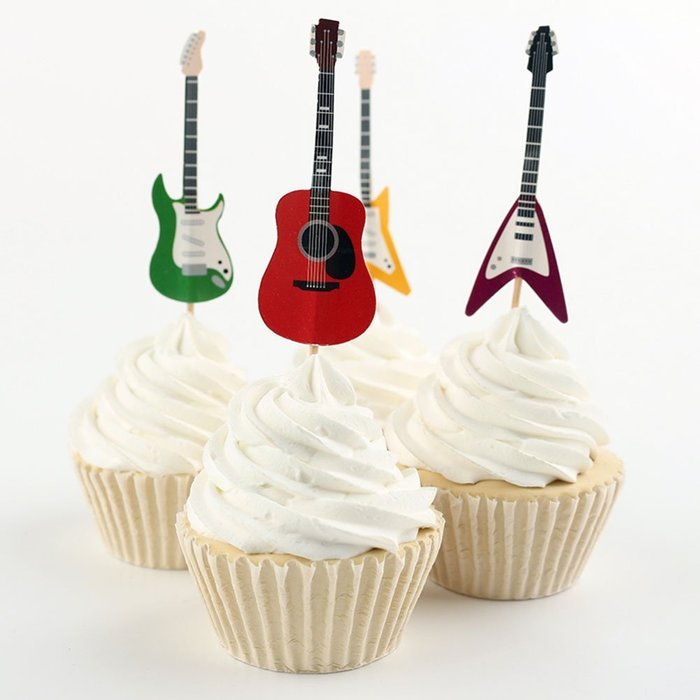 Betop House Set of 24 Pieces Guitar Themed Decorative Cupcake Topper for Music Party N6