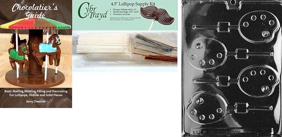 Cybrtrayd Palette Lolly Jobs Chocolate Mold with Lollipop Supply Bundle of 50 Lollipop Sticks, 50 Cello Bags,... N6