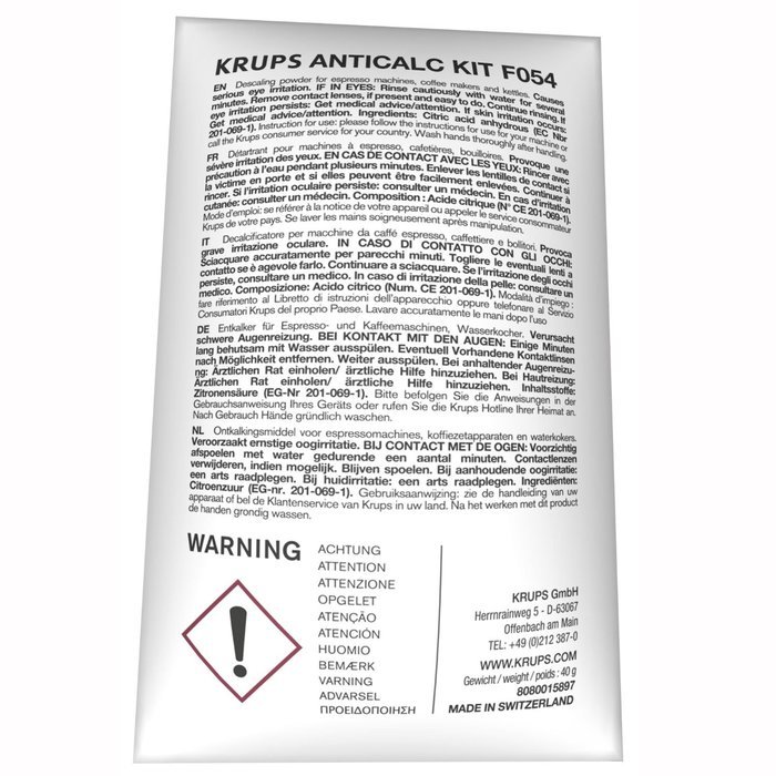 KRUPS F054 Descaling Powder for Kettles Coffee and Espresso Makers Fully Auto Machines EA8442 And EA8250