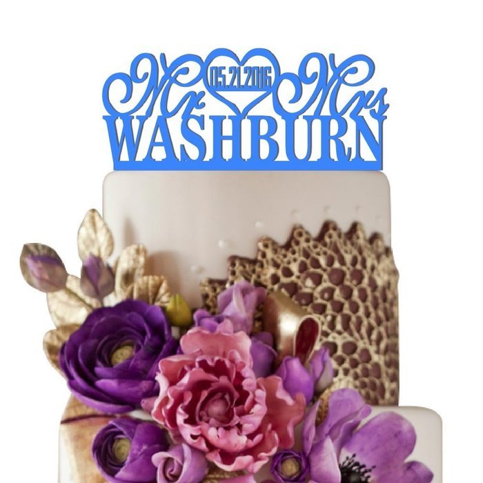 Sugar Yeti Made In USA Personalized Wedding Cake Topper Mr Heart Mrs With Date #26 Silver Mirror N4