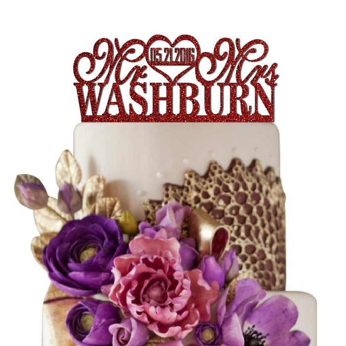 Sugar Yeti Made In USA Personalized Wedding Cake Topper Mr Heart Mrs With Date #26 Silver Mirror N5