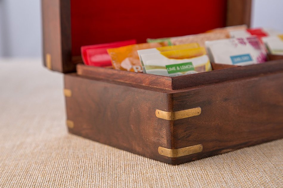Rusticity Wood Tea Bag / Spice Storage Box with Lid and 9 pockets | Handmade | (9x6 in) N15