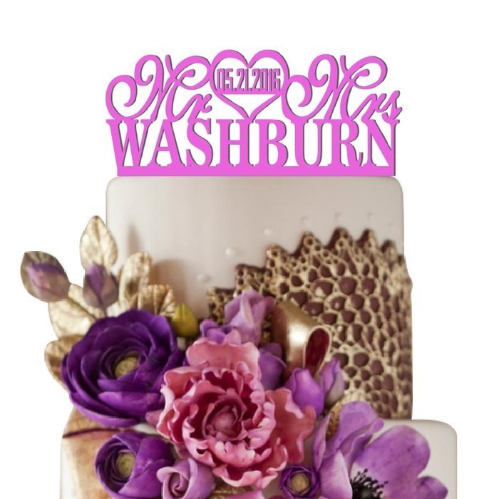 Sugar Yeti Made In USA Personalized Wedding Cake Topper Mr Heart Mrs With Date #26 Silver Mirror N6