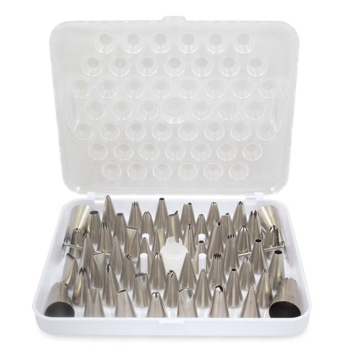 KitchenPRO Stainless Steel Cake Master Decorating Tip Set, 56pc, with Hinged Storage Box N2
